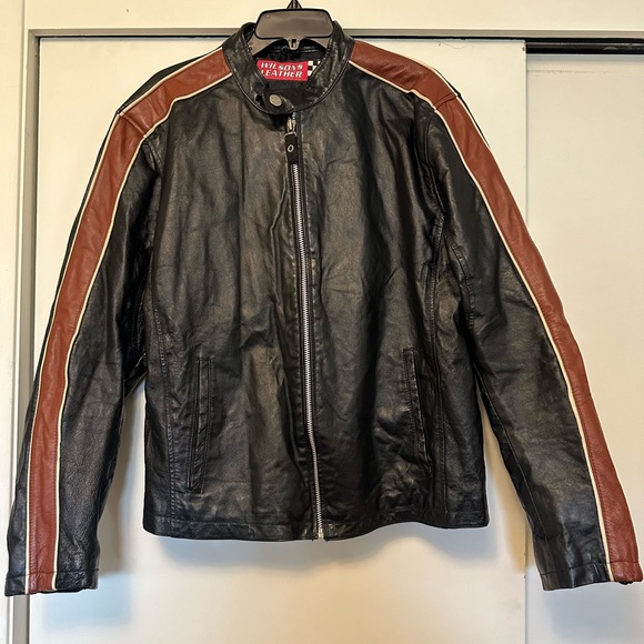Wilsons Leather Other - Wilsons Leather Motorcycle Cafe Racer Rust Red Stripe Black Leather Jacket